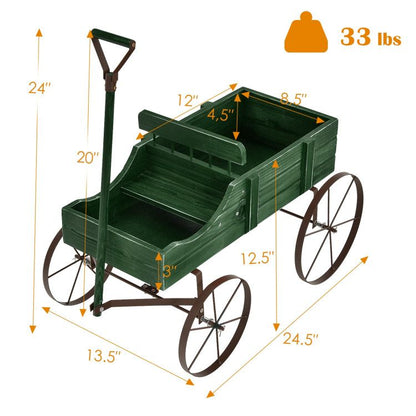 Wooden Wagon Plant Bed with Metal Wheels for Garden Yard Patio - Renee Lane Company