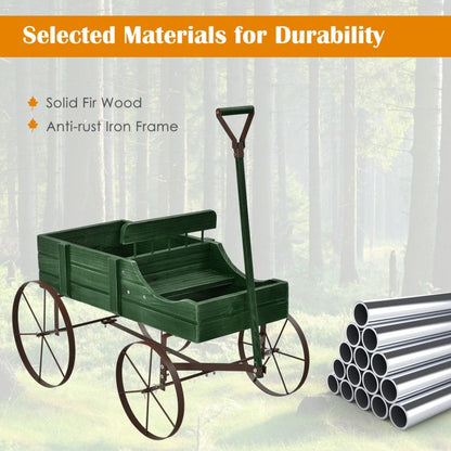 Wooden Wagon Plant Bed with Metal Wheels for Garden Yard Patio - Renee Lane Company