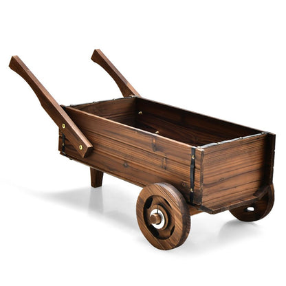 Wooden Wagon Planter Box with Wheels Handles and Drainage Hole - Renee Lane Company