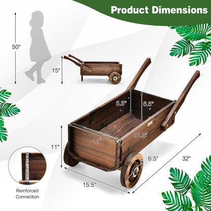 Wooden Wagon Planter Box with Wheels Handles and Drainage Hole - Renee Lane Company