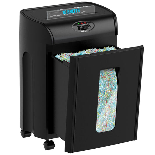 Woolsche Paper Shredder, 16-Sheet Cross Cut with 4.76-Gallon Pull Out Basket, P-4 Security Level, 3-Mode Design Shred Paper and CD/Credit Card, Durable&Fast with Jam Proof System Shredder for Office - Renee Lane Company