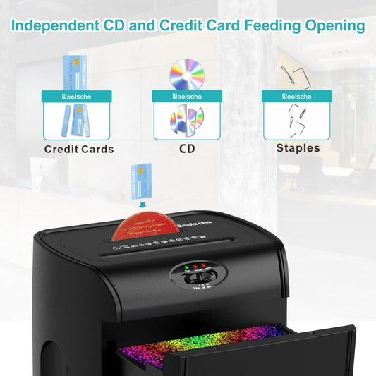 Woolsche Paper Shredder, 16-Sheet Cross Cut with 4.76-Gallon Pull Out Basket, P-4 Security Level, 3-Mode Design Shred Paper and CD/Credit Card, Durable&Fast with Jam Proof System Shredder for Office - Renee Lane Company