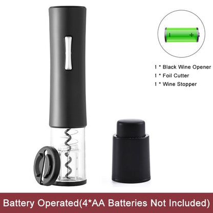 Automatic wine bottle opener, black with included wine stopper and foil cutter