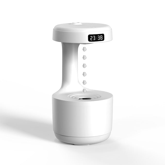 White LED water drop humidifier diffuser with top LED clock and mist outlet