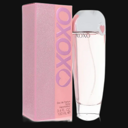 Women's Xoxo eau de parfum spray set, pink box and clear bottle with silver cap