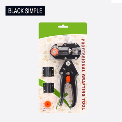 Black grafting pruning shear tool in retail packaging with orange adjustment wheel