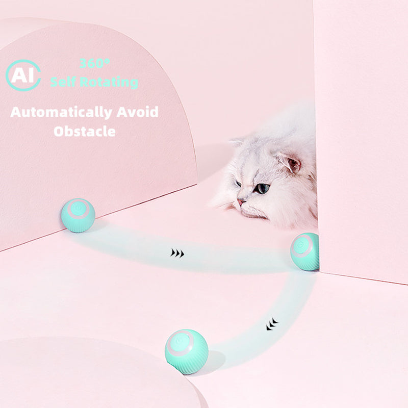 Mint blue automatic cat ball toy with LED glow path and small rolling balls