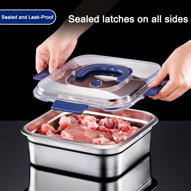 Yakimoto 2/4/6/8/10 PCS Extra-Large Stainless Steel Food Storage Containers With Blue Lids - Deep Design, Airtight Seal, Perfect For Refrigerator Organization, Meal Prep, Lunch Boxes & Kitchen Pantry - Renee Lane Company