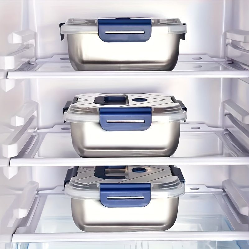 Yakimoto 2/4/6/8/10 PCS Extra-Large Stainless Steel Food Storage Containers With Blue Lids - Deep Design, Airtight Seal, Perfect For Refrigerator Organization, Meal Prep, Lunch Boxes & Kitchen Pantry - Renee Lane Company