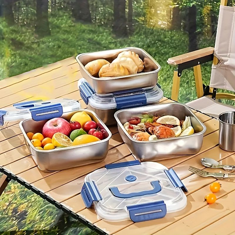 Yakimoto 2/4/6/8/10 PCS Extra-Large Stainless Steel Food Storage Containers With Blue Lids - Deep Design, Airtight Seal, Perfect For Refrigerator Organization, Meal Prep, Lunch Boxes & Kitchen Pantry - Renee Lane Company