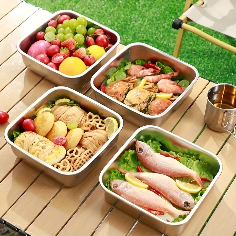 Yakimoto 2/4/6/8/10 PCS Extra-Large Stainless Steel Food Storage Containers With Blue Lids - Deep Design, Airtight Seal, Perfect For Refrigerator Organization, Meal Prep, Lunch Boxes & Kitchen Pantry - Renee Lane Company