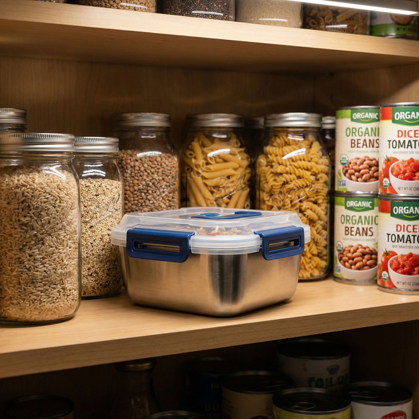 Yakimoto 2/4/6/8/10 PCS Extra-Large Stainless Steel Food Storage Containers With Blue Lids - Deep Design, Airtight Seal, Perfect For Refrigerator Organization, Meal Prep, Lunch Boxes & Kitchen Pantry - Renee Lane Company