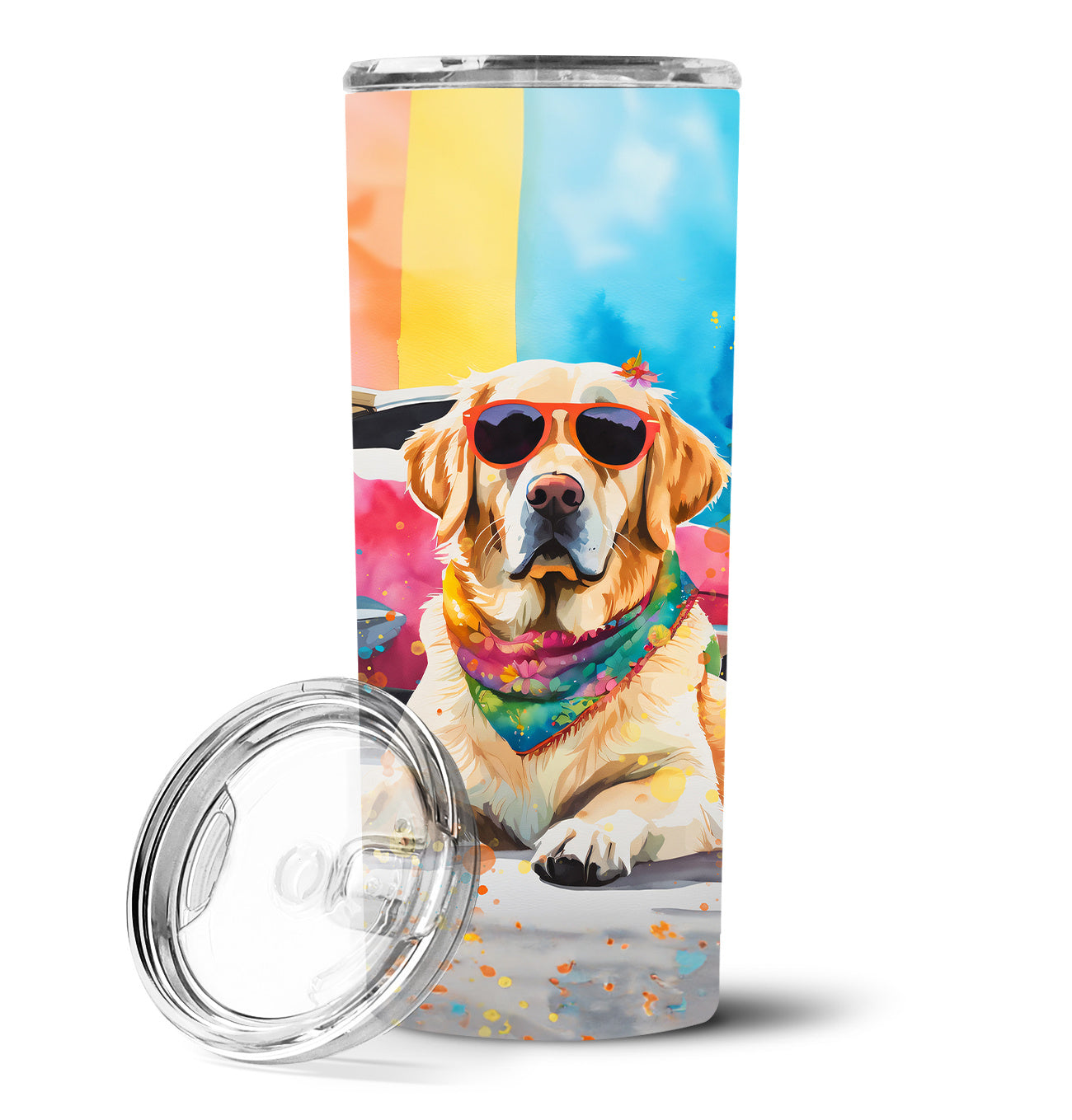 Yellow Labrador Hippie Dawg Stainless Steel Skinny Tumbler Vacuum Double Walled Reusable Insulated Tumbler Travel Cup for Coffee Cocktails Gift with Lid, 20 oz - Renee Lane Company