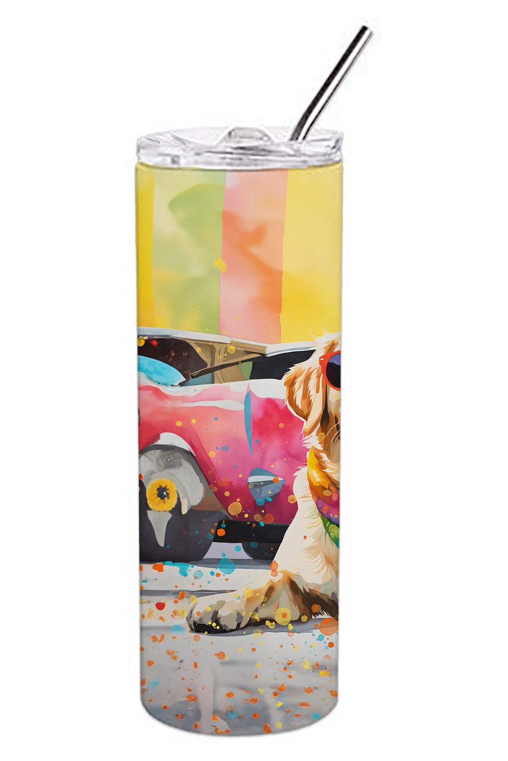 Yellow Labrador Hippie Dawg Stainless Steel Skinny Tumbler Vacuum Double Walled Reusable Insulated Tumbler Travel Cup for Coffee Cocktails Gift with Lid, 20 oz - Renee Lane Company