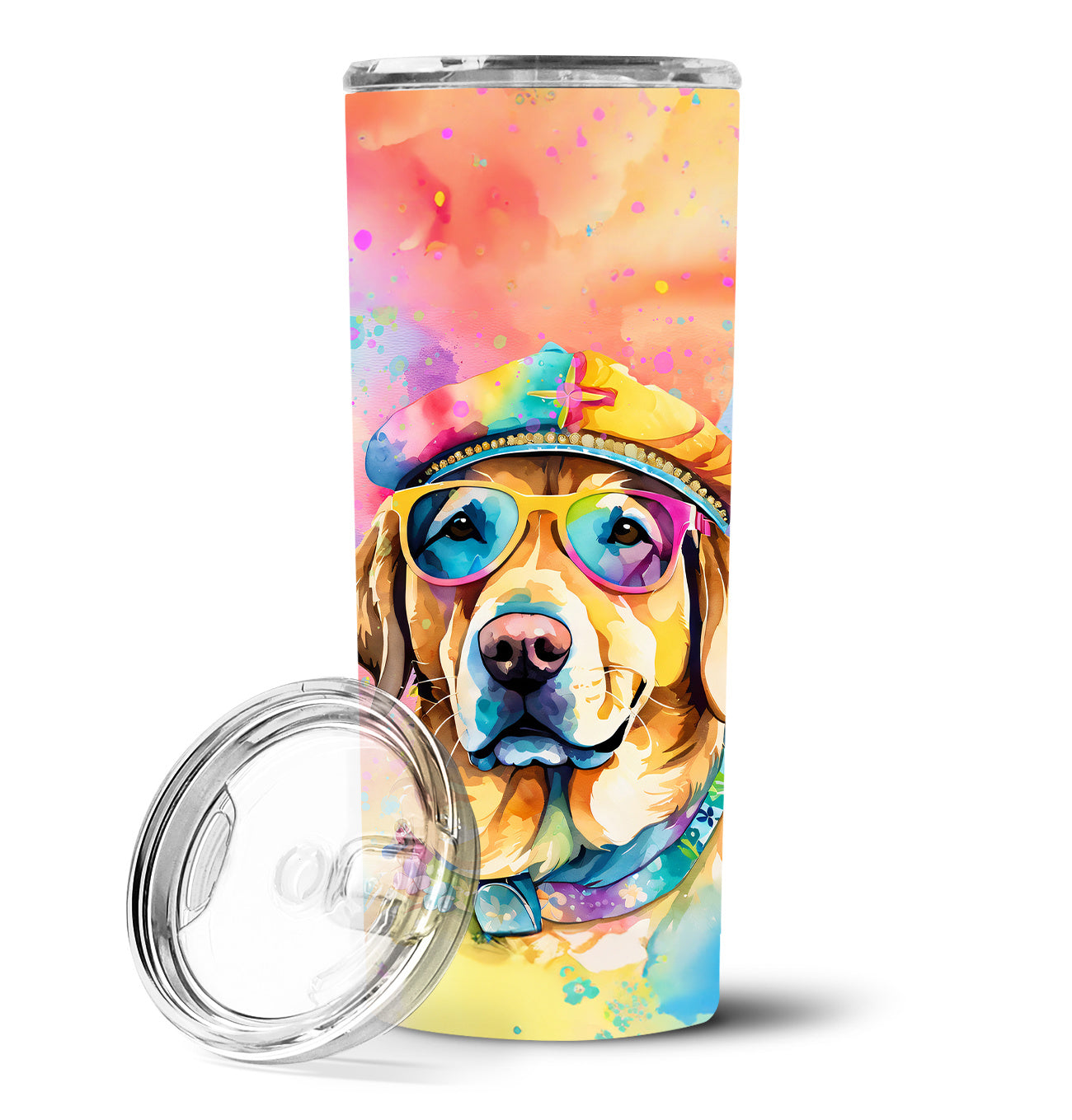 Yellow Labrador Hippie Dawg Stainless Steel Skinny Tumbler Vacuum Double Walled Reusable Insulated Tumbler Travel Cup for Coffee Cocktails Gift with Lid, 20 oz - Renee Lane Company