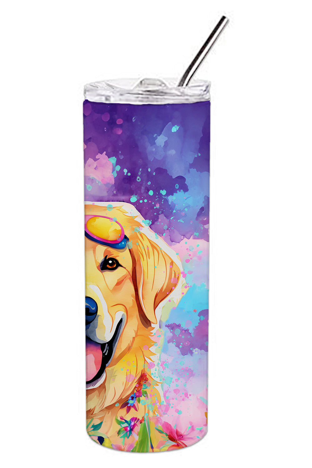 Yellow Labrador Hippie Dawg Stainless Steel Skinny Tumbler Vacuum Double Walled Reusable Insulated Tumbler Travel Cup for Coffee Cocktails Gift with Lid, 20 oz - Renee Lane Company