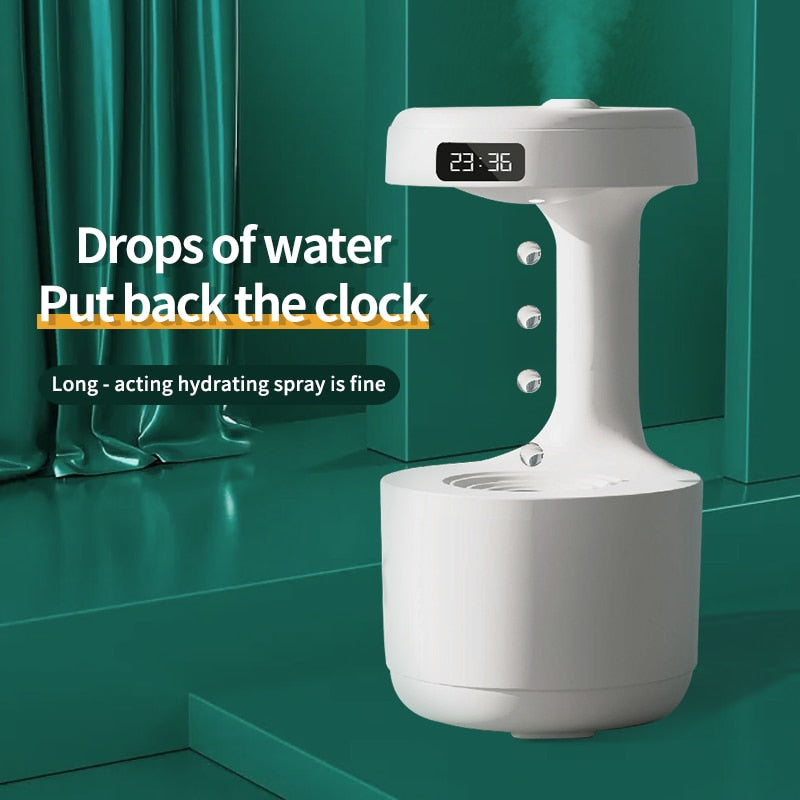 White LED humidifier diffuser with top LED clock display and front spray nozzle