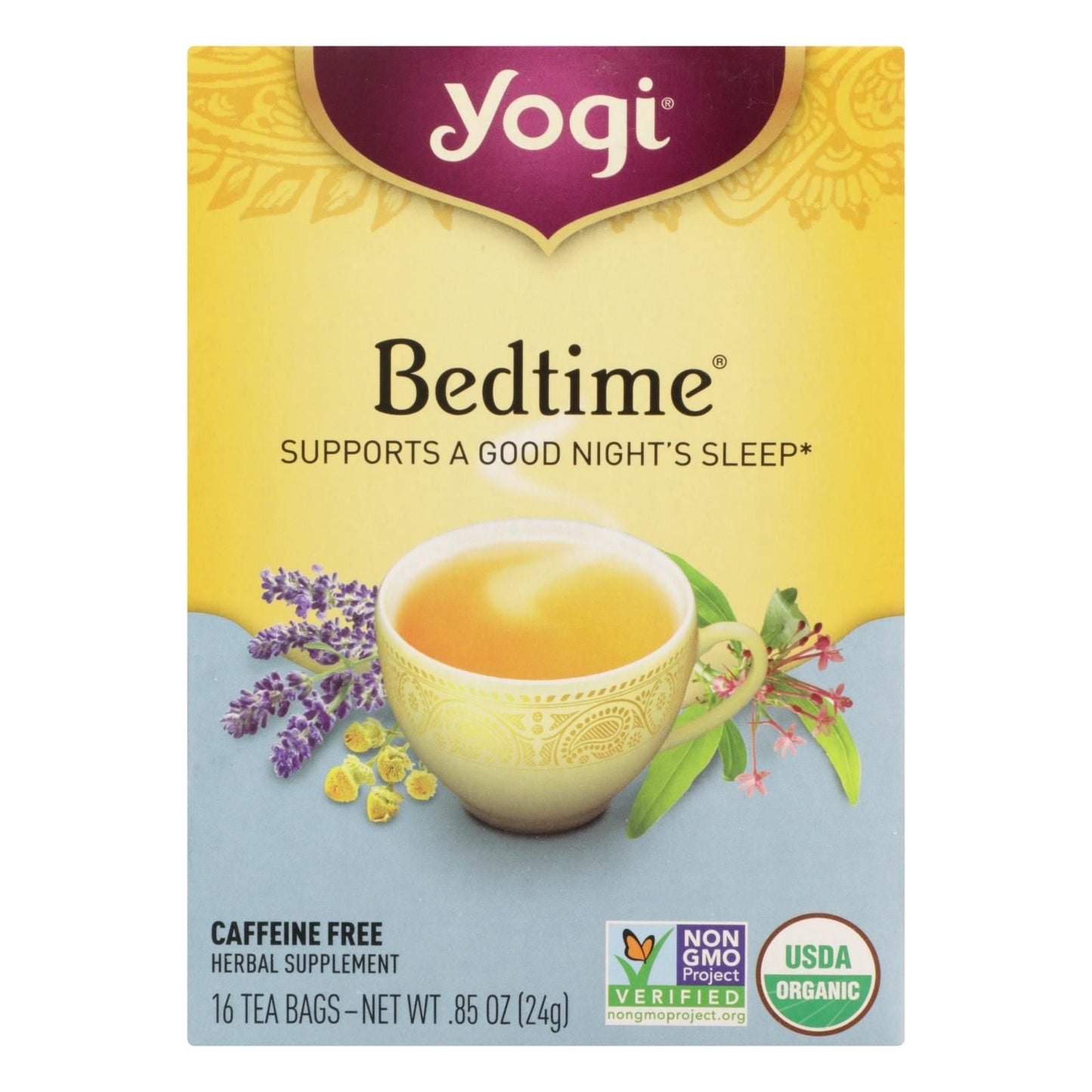 Yogi Bedtime Herbal Tea Caffeine Free Chamomile - 16 Tea Bags - Case Of 6 - Renee Lane Company
