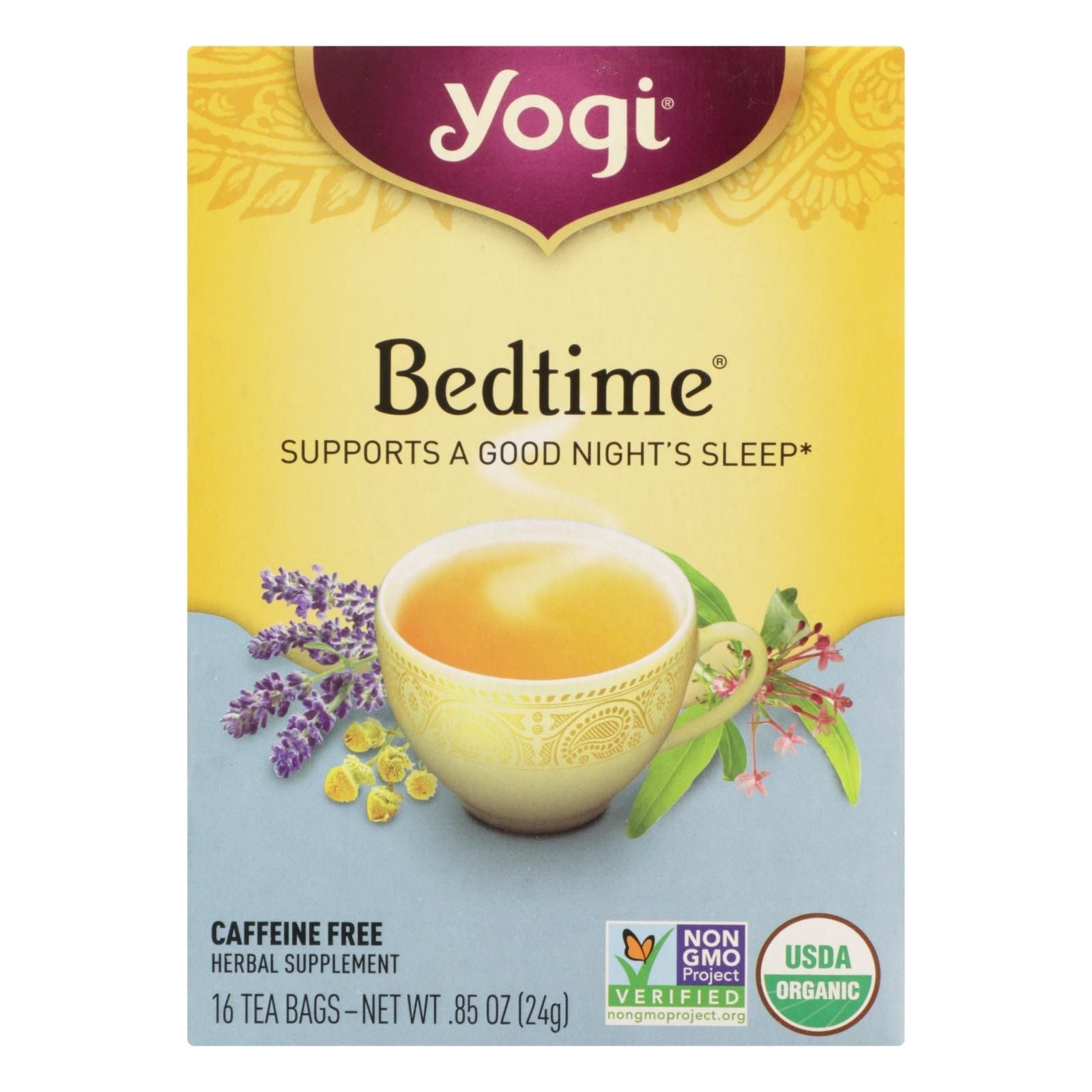 Yogi Bedtime Herbal Tea Caffeine Free Chamomile - 16 Tea Bags - Case Of 6 - Renee Lane Company