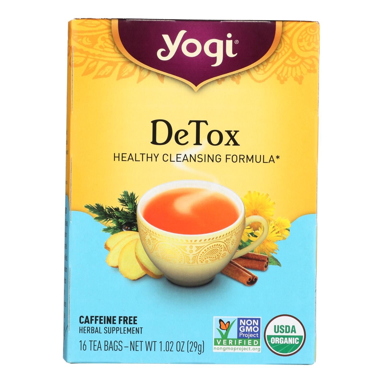 Yogi Detox Herbal Tea Caffeine Free - 16 Tea Bags - Case Of 6 - Renee Lane Company