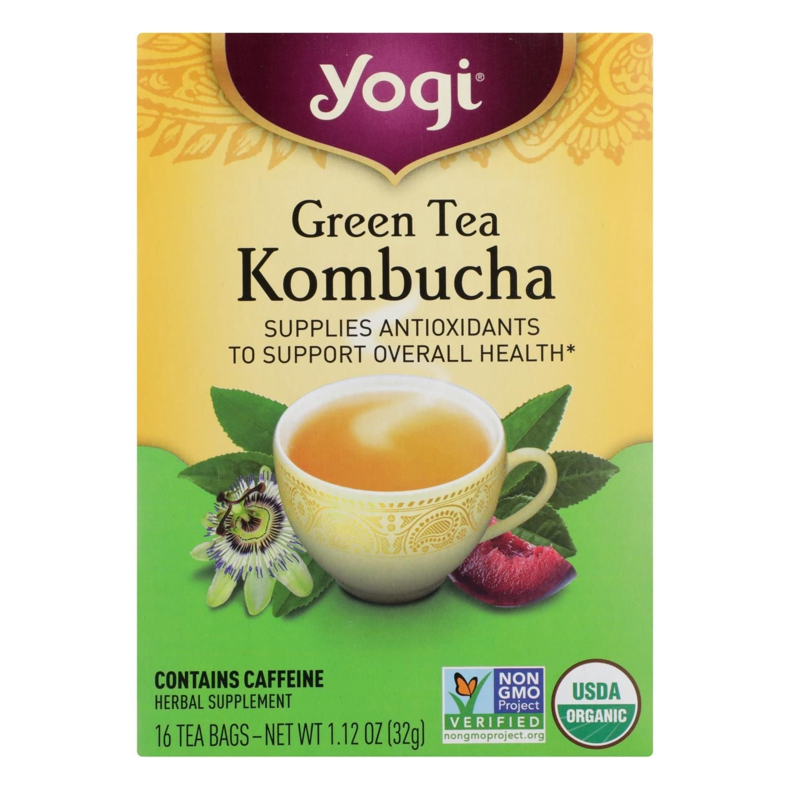Yogi Herbal Green Tea Kombucha - 16 Tea Bags - Case Of 6 - Renee Lane Company