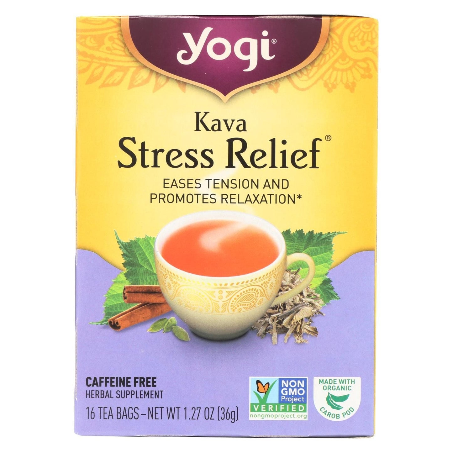 Yogi Kava Stress Relief Herbal Tea Caffeine Free - 16 Bag - Case Of 6 - Renee Lane Company