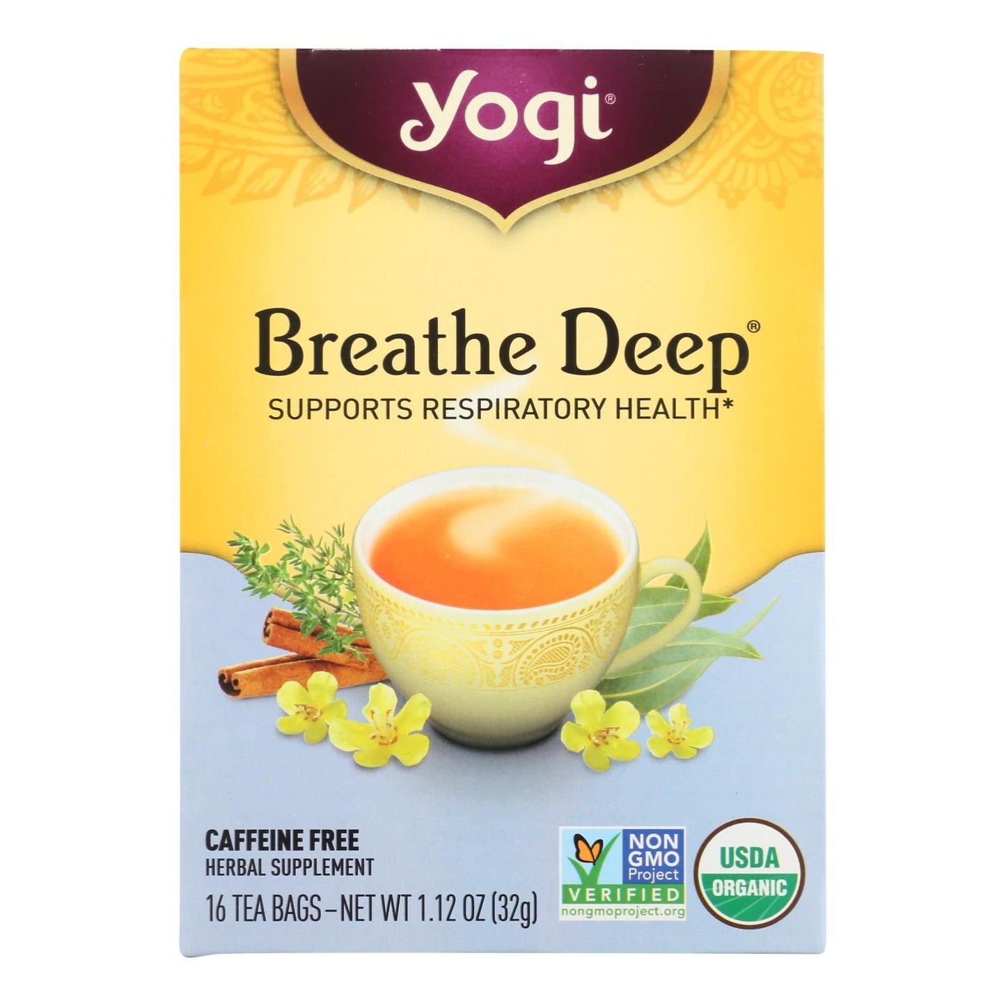 Yogi Organic Breathe Deep Herbal Tea Caffeine Free - 16 Tea Bags - Case Of 6 - Renee Lane Company