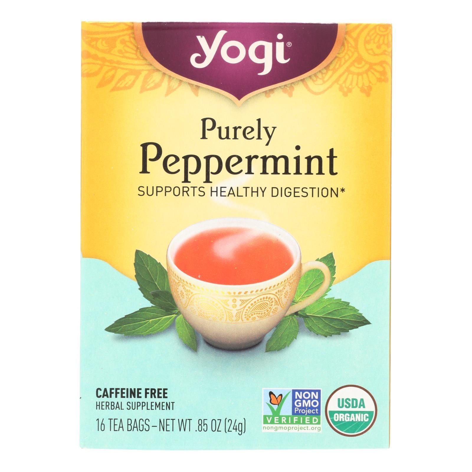 Yogi Organic Herbal Tea Caffeine Free Purely Peppermint - 16 Tea Bags - Case Of 6 - Renee Lane Company