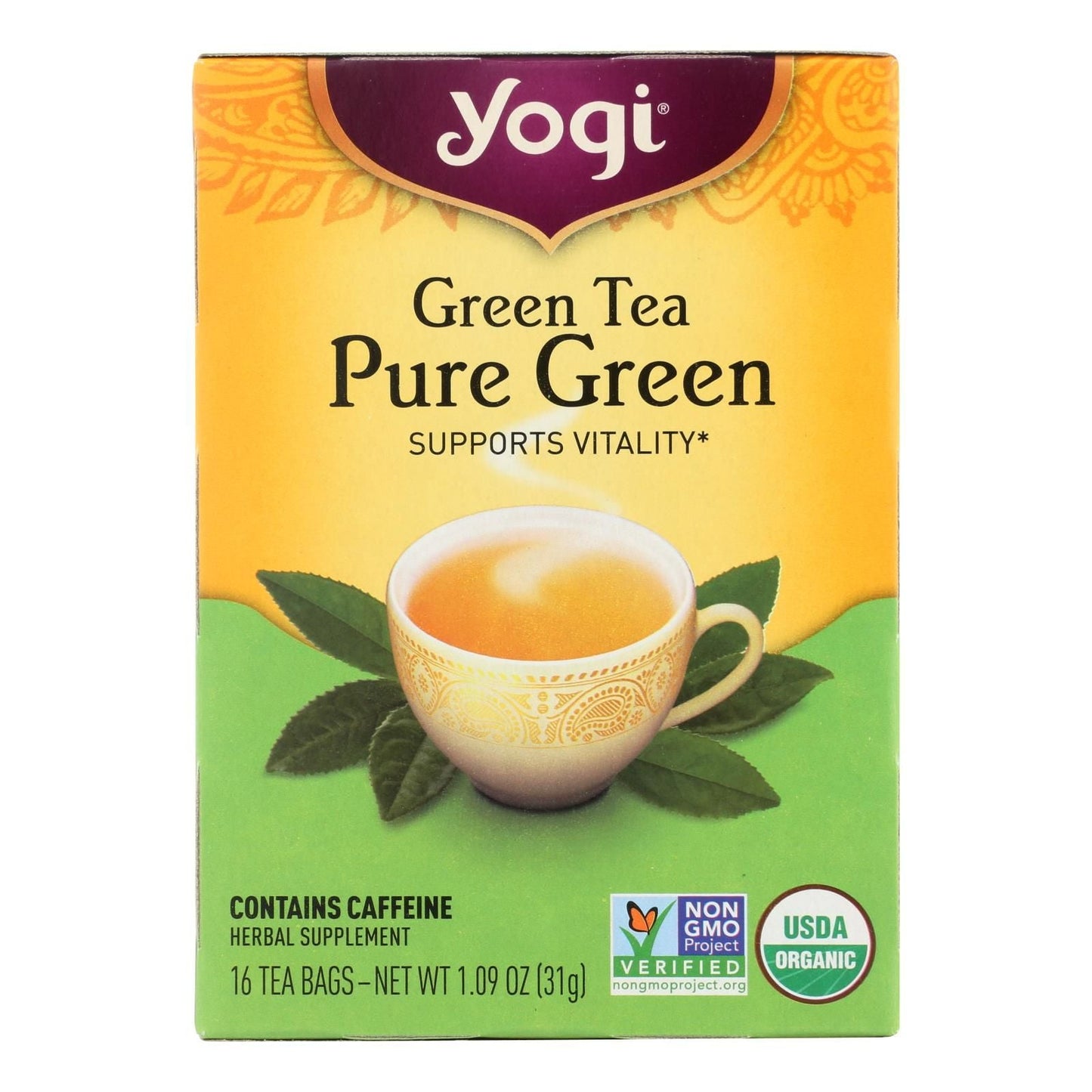 Yogi Organic Pure Green Herbal Tea - 16 Tea Bags - Case Of 6 - Renee Lane Company