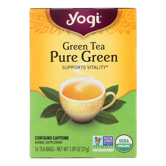 Yogi Organic Pure Green Herbal Tea - 16 Tea Bags - Case Of 6 - Renee Lane Company