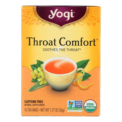 Yogi Organic Throat Comfort Herbal Tea Caffeine Free - 16 Tea Bags - Case Of 6 - Renee Lane Company