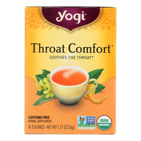 Yogi Organic Throat Comfort Herbal Tea Caffeine Free - 16 Tea Bags - Case Of 6 - Renee Lane Company
