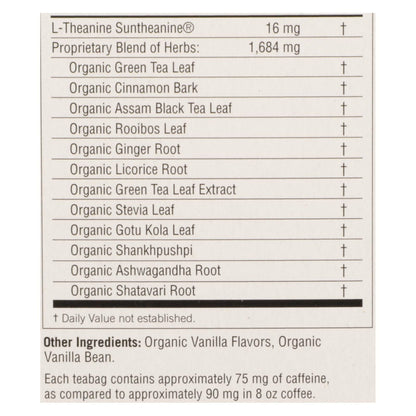 Yogi Perfect Energy Herbal Tea Vanilla Spice - 16 Tea Bags - Case Of 6 - Renee Lane Company