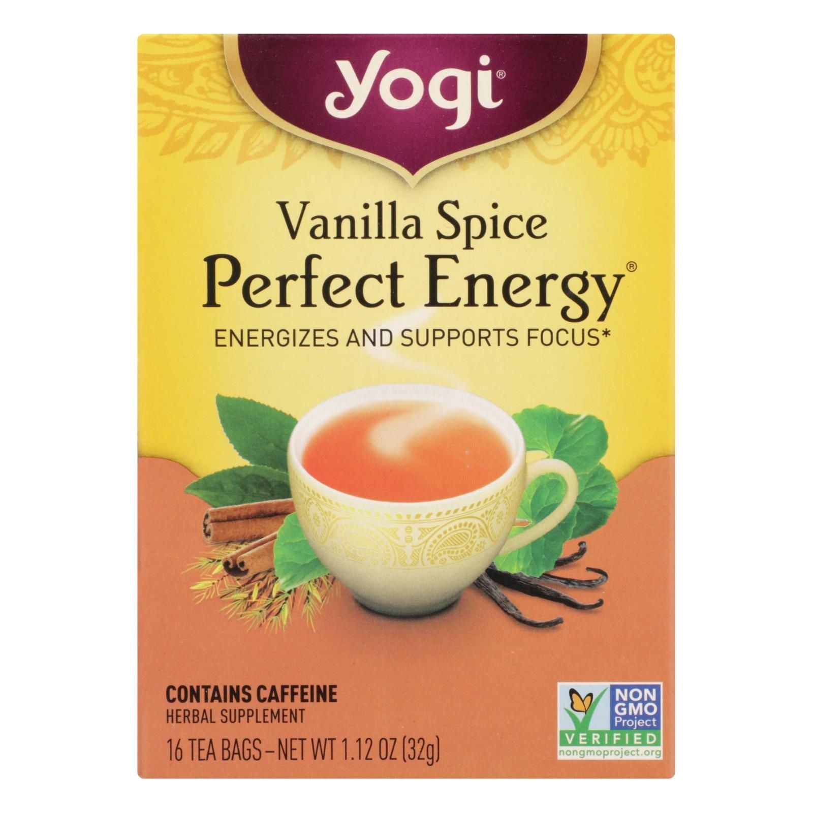 Yogi Perfect Energy Herbal Tea Vanilla Spice - 16 Tea Bags - Case Of 6 - Renee Lane Company