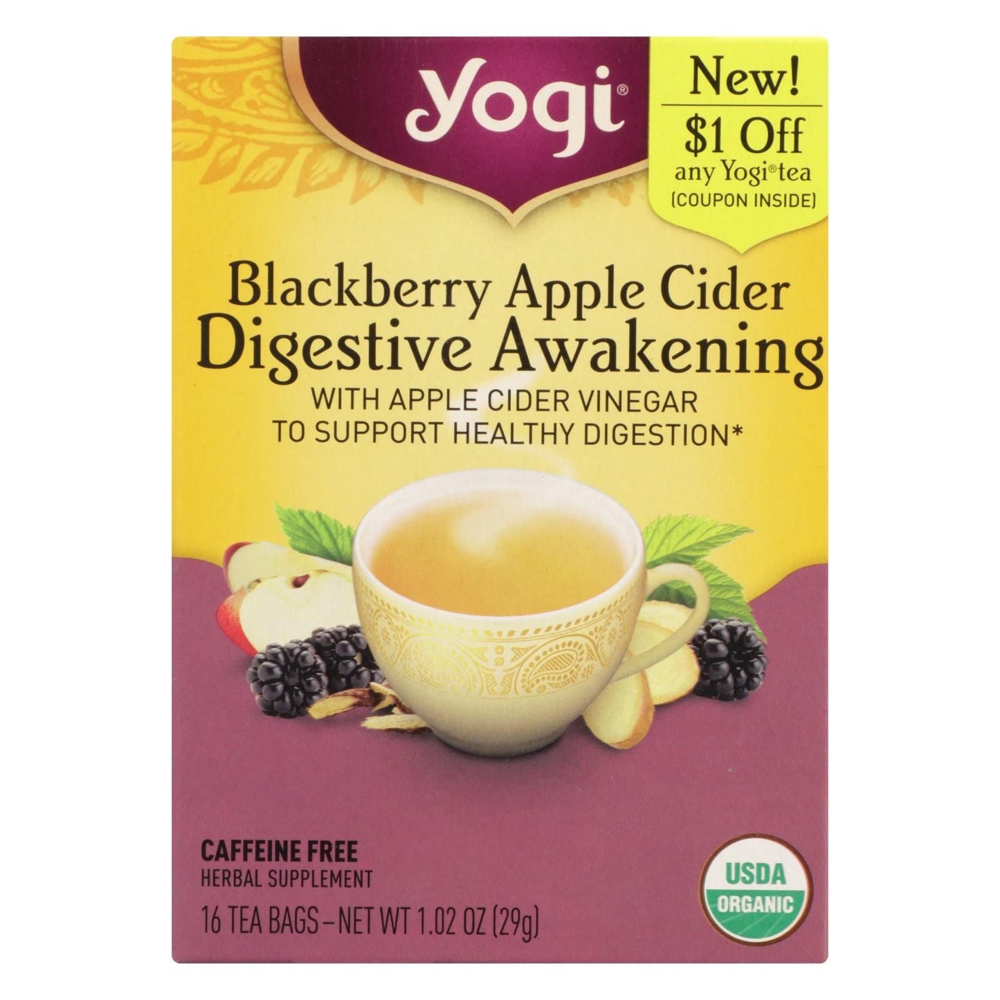 Yogi - Tea Blkbry Apple Digest - Case Of 6 - 16 Bag - Renee Lane Company