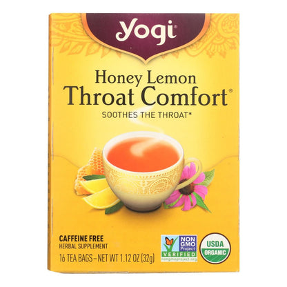 Yogi Throat Comfort Herbal Tea Caffeine Free Honey Lemon - 16 Tea Bags - Case Of 6 - Renee Lane Company