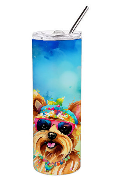Yorkshire Terrier Hippie Dawg Stainless Steel Skinny Tumbler Vacuum Double Walled Reusable Insulated Tumbler Travel Cup for Coffee Cocktails Gift with Lid, 20 oz - Renee Lane Company