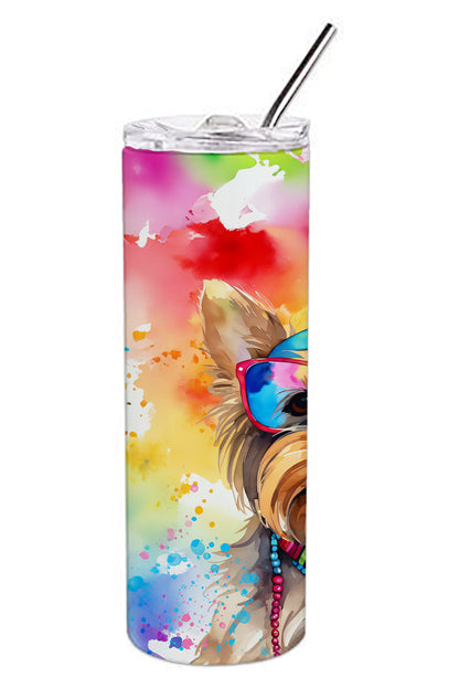 Yorkshire Terrier Hippie Dawg Stainless Steel Skinny Tumbler Vacuum Double Walled Reusable Insulated Tumbler Travel Cup for Coffee Cocktails Gift with Lid, 20 oz - Renee Lane Company
