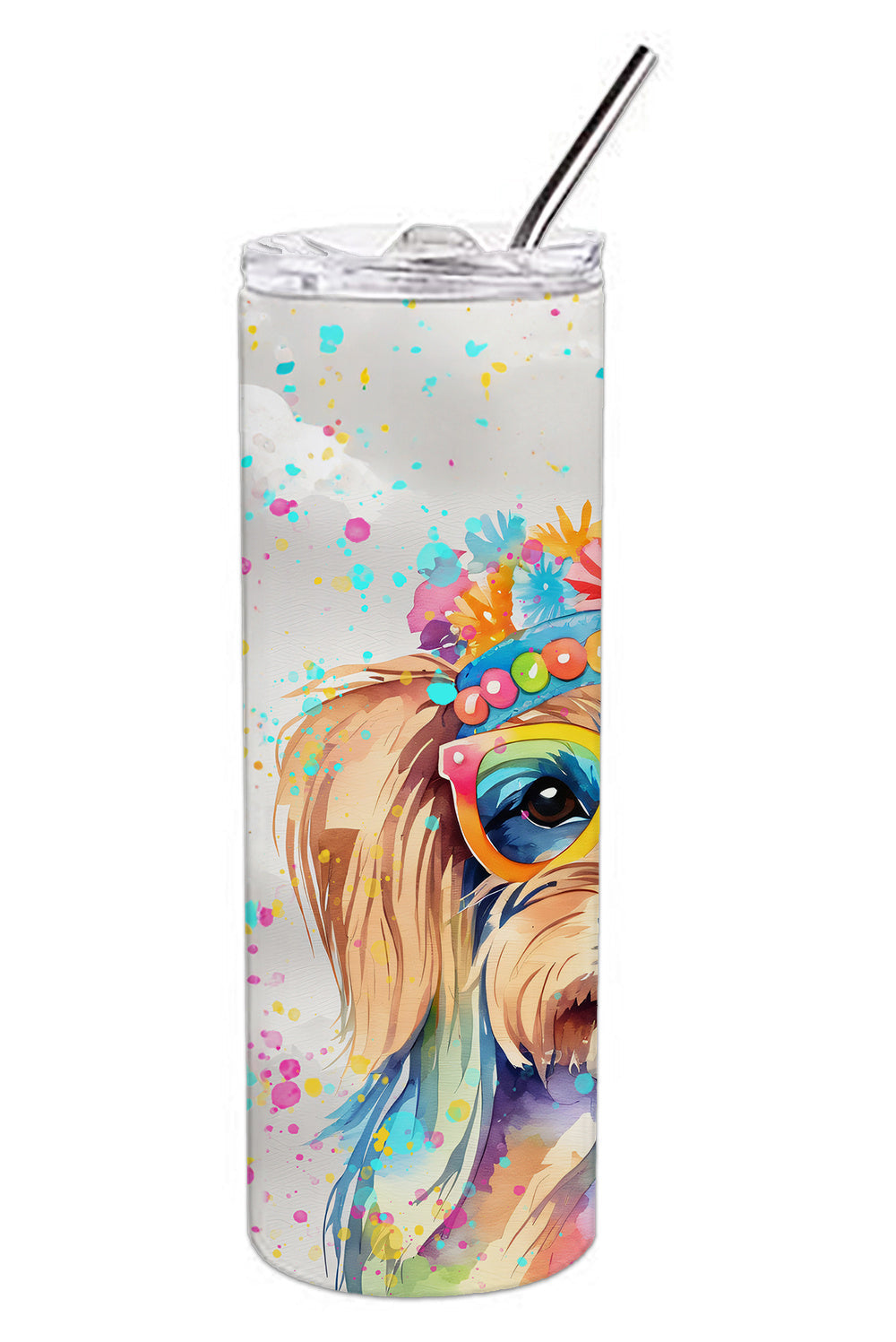Yorkshire Terrier Hippie Dawg Stainless Steel Skinny Tumbler Vacuum Double Walled Reusable Insulated Tumbler Travel Cup for Coffee Cocktails Gift with Lid, 20 oz - Renee Lane Company