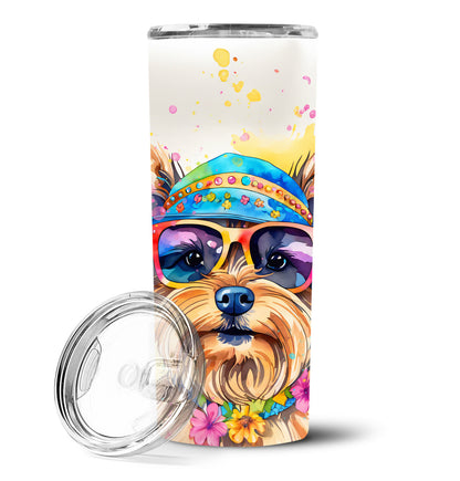 Yorkshire Terrier Hippie Dawg Stainless Steel Skinny Tumbler Vacuum Double Walled Reusable Insulated Tumbler Travel Cup for Coffee Cocktails Gift with Lid, 20 oz - Renee Lane Company