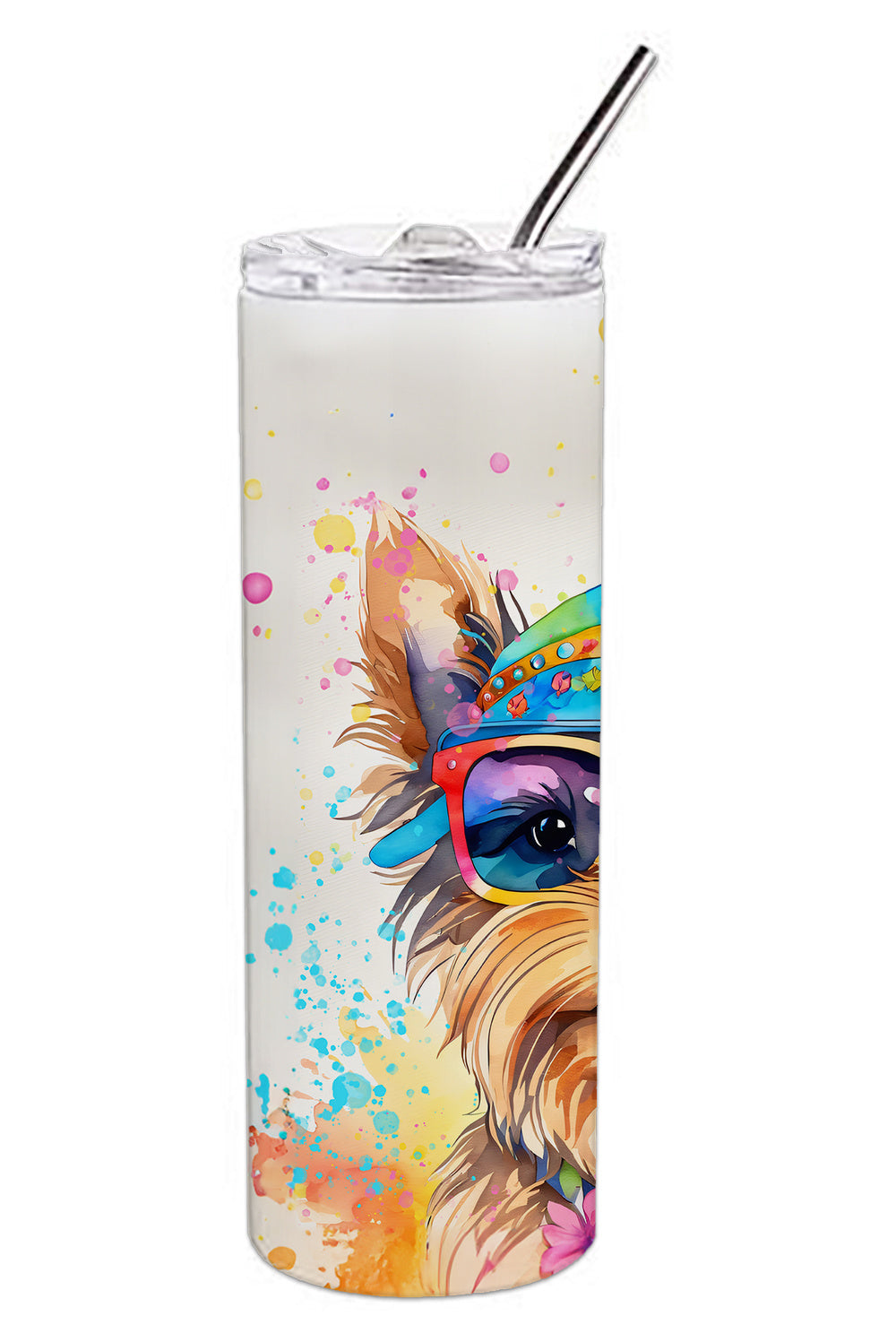 Yorkshire Terrier Hippie Dawg Stainless Steel Skinny Tumbler Vacuum Double Walled Reusable Insulated Tumbler Travel Cup for Coffee Cocktails Gift with Lid, 20 oz - Renee Lane Company