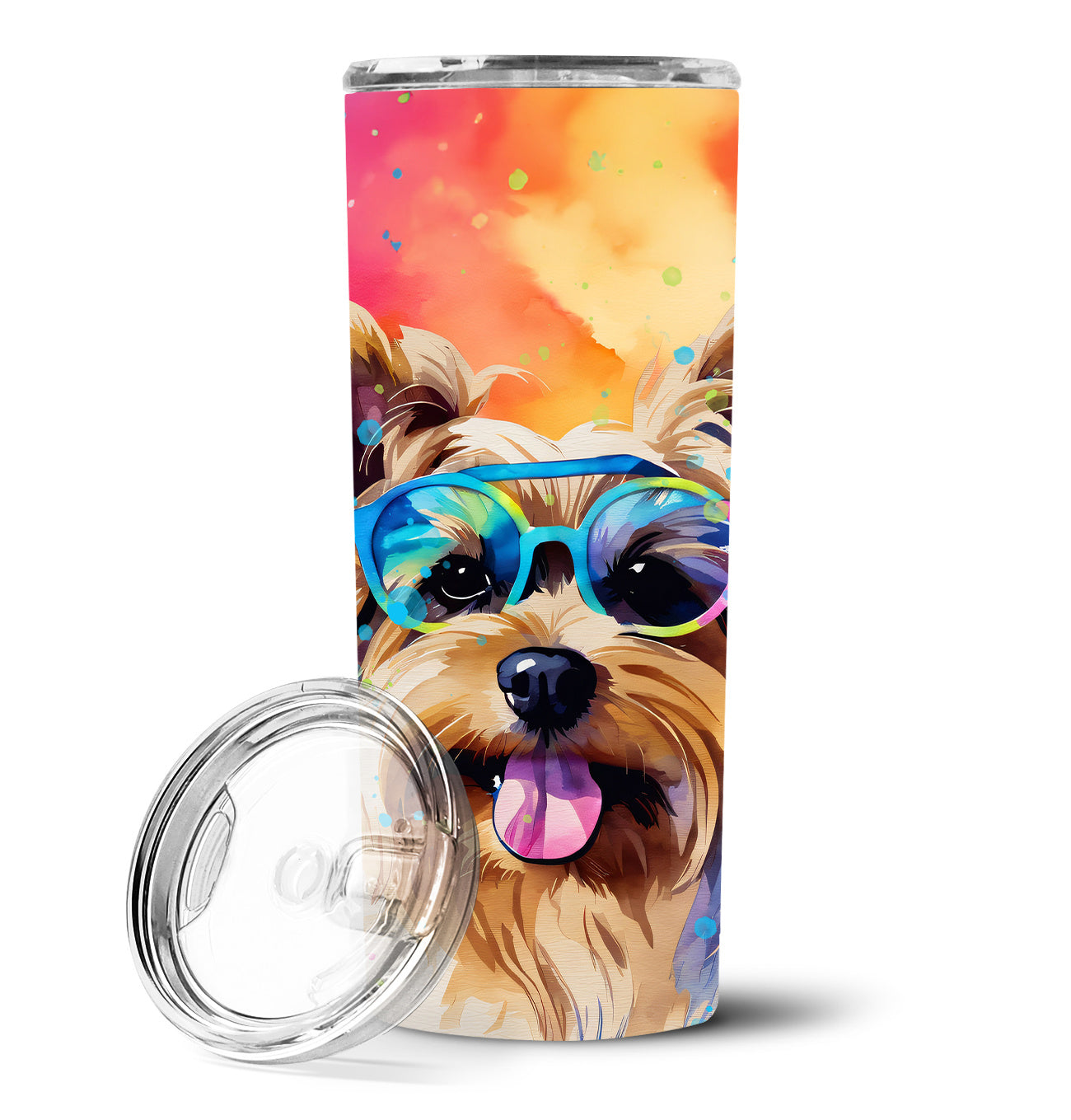 Yorkshire Terrier Hippie Dawg Stainless Steel Skinny Tumbler Vacuum Double Walled Reusable Insulated Tumbler Travel Cup for Coffee Cocktails Gift with Lid, 20 oz - Renee Lane Company