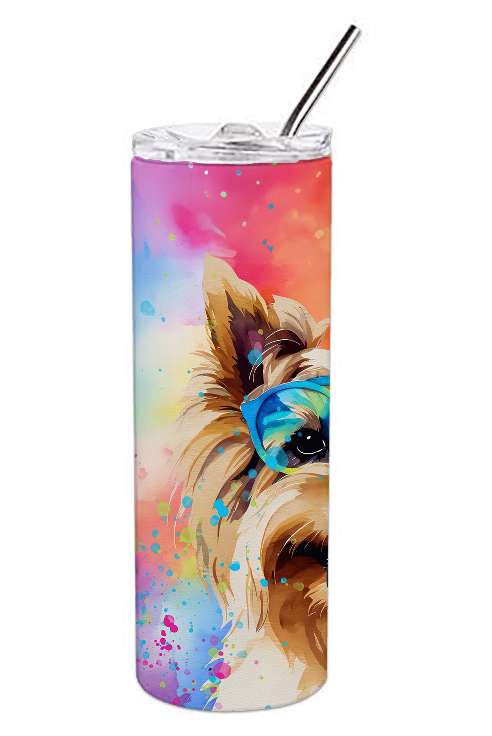 Yorkshire Terrier Hippie Dawg Stainless Steel Skinny Tumbler Vacuum Double Walled Reusable Insulated Tumbler Travel Cup for Coffee Cocktails Gift with Lid, 20 oz - Renee Lane Company