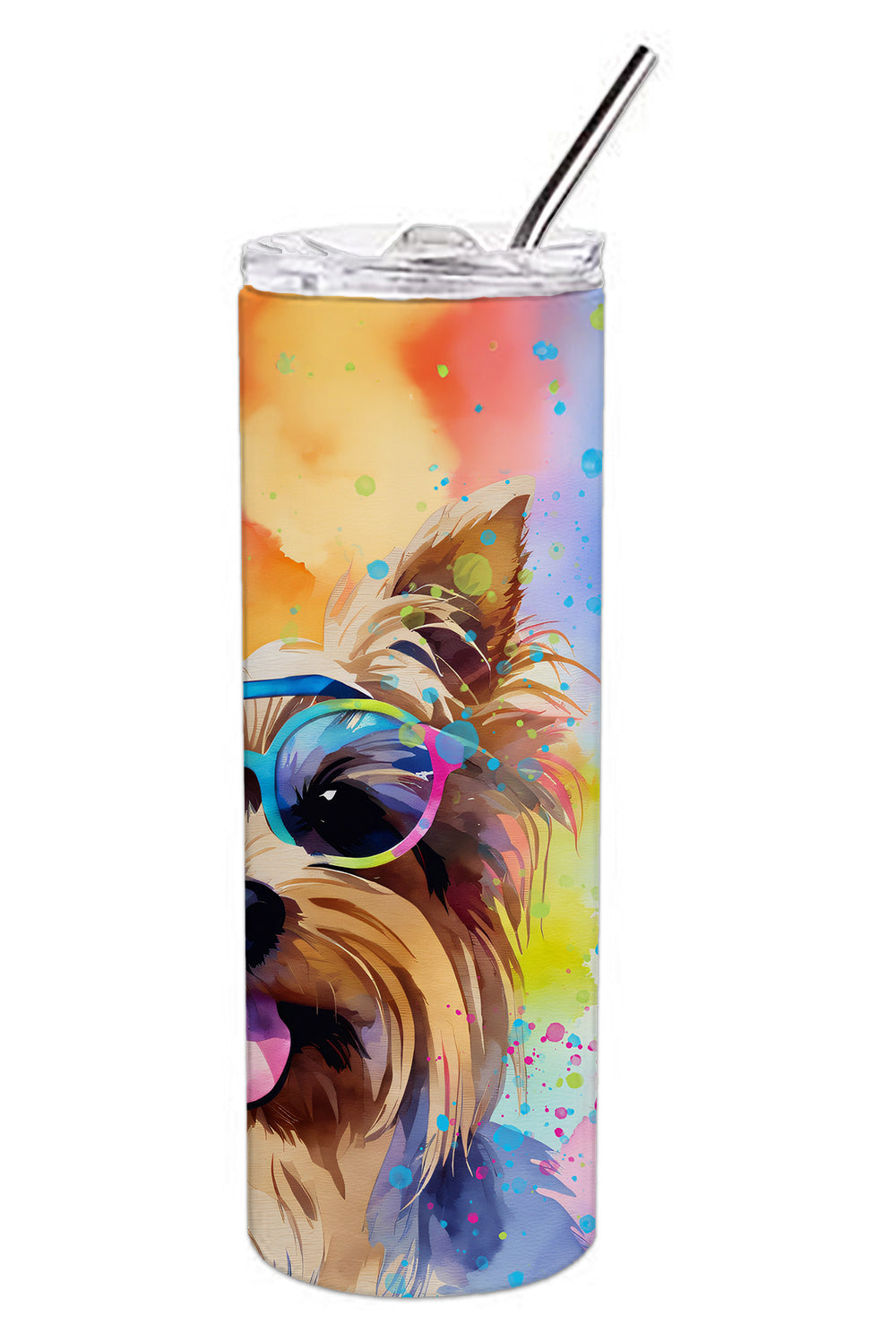 Yorkshire Terrier Hippie Dawg Stainless Steel Skinny Tumbler Vacuum Double Walled Reusable Insulated Tumbler Travel Cup for Coffee Cocktails Gift with Lid, 20 oz - Renee Lane Company