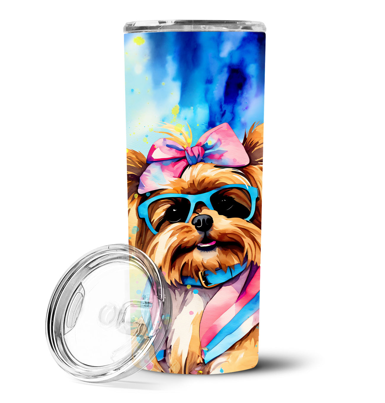 Yorkshire Terrier Hippie Dawg Stainless Steel Skinny Tumbler Vacuum Double Walled Reusable Insulated Tumbler Travel Cup for Coffee Cocktails Gift with Lid, 20 oz - Renee Lane Company