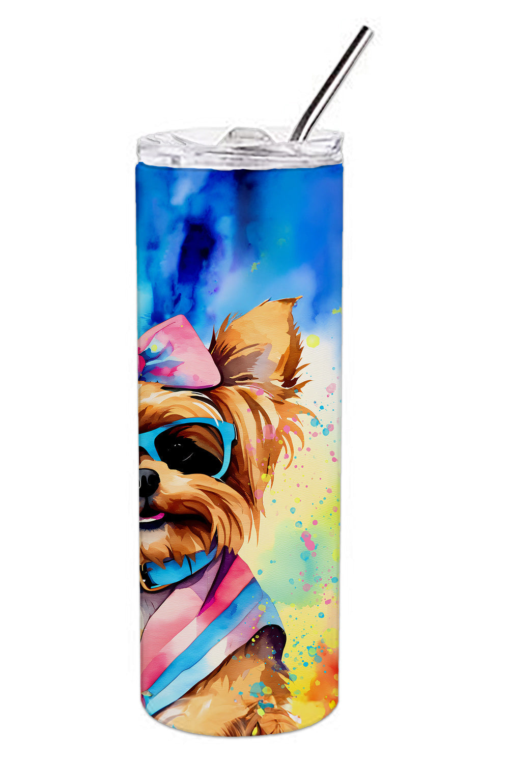 Yorkshire Terrier Hippie Dawg Stainless Steel Skinny Tumbler Vacuum Double Walled Reusable Insulated Tumbler Travel Cup for Coffee Cocktails Gift with Lid, 20 oz - Renee Lane Company