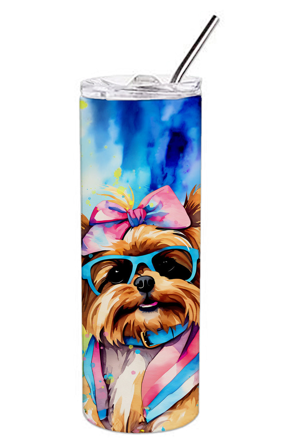 Yorkshire Terrier Hippie Dawg Stainless Steel Skinny Tumbler Vacuum Double Walled Reusable Insulated Tumbler Travel Cup for Coffee Cocktails Gift with Lid, 20 oz - Renee Lane Company