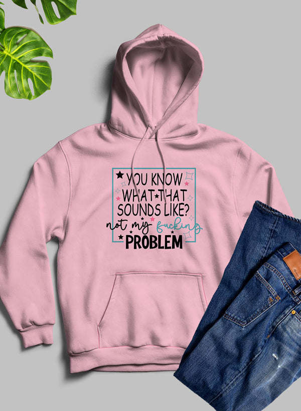 Pink hoodie with hood, kangaroo pocket, and front slogan graphic.