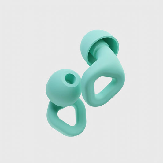 Mint green earplugs with ergonomic loop design and oval tips