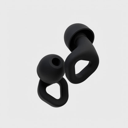 Onyx black earplugs with ergonomic dual-flange tips, shown as a pair